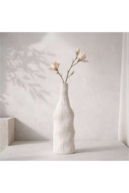 Christopher Stoneware Organic Abstarct Vase Tall 9.2x9.2x24cm - Beige
