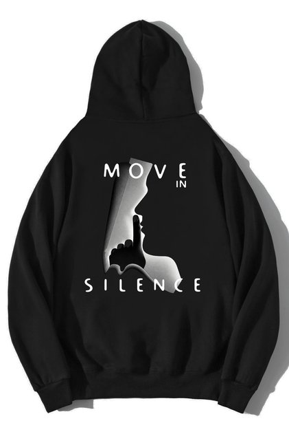 Unisex Oversize Move in Silence Hoodie Black