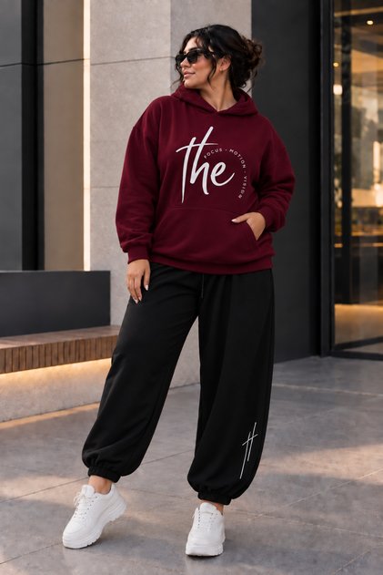Women's Plus Size Printed Hooded 2-Piece Tracksuit Set Oversize Comfortable Fit Jogger Bottom Top Set