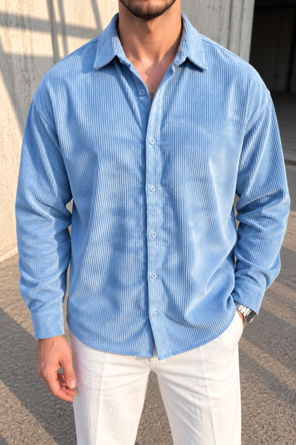 Men's Regular Fit Corduroy Long Sleeve Shirt - Blue