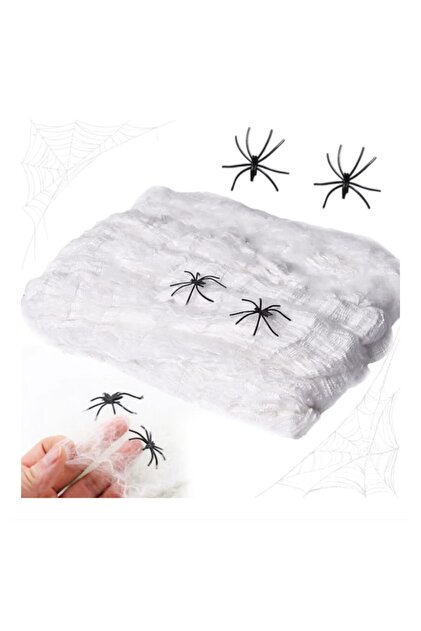 Pânză de păianjen de Halloween 40 x 1000 cm, Decorațiune de Halloween cu 4 păianjeni din plastic, Decor de groază pentru petreceri și casă – AdCos ®