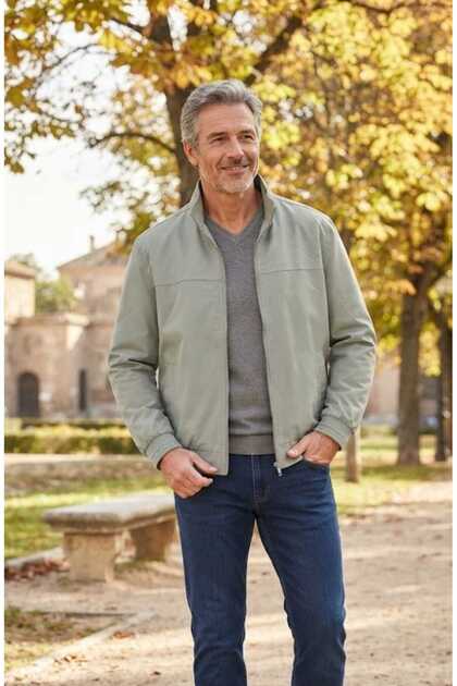 Men's Seasonal Coat with Stand-Up Collar, Zippered Bottom and Ribbed Sleeves