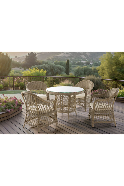 PATARA 4 SANDALYE+YUVARLAK MASA(100X100) BAHÇE BALKON MUTFAK MASA TAKIMI