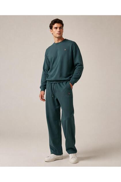 Men's Oversize Crew Neck Sweatshirt Wide Leg Sweatpants Set - Soft Texture Wide Leg Two-Piece Set