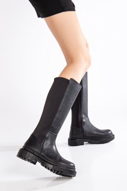 Women's Stretch Thick Sole Daily Boots Zineva Black Heel Height 5cm