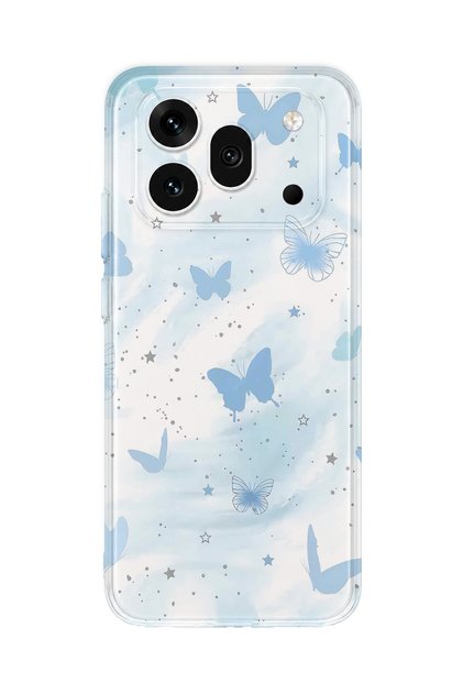 Honor 600 Pro Compatible Pastel Blue Butterfly Pattern Transparent Phone Case