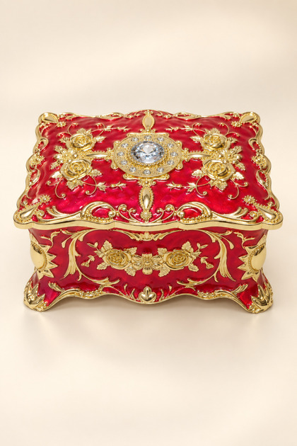 Red Gold Flower Motif Decorative Jewelry and Jewelery Box