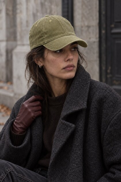 Faded Effect Corduroy Textured Velvet Hat - Olive