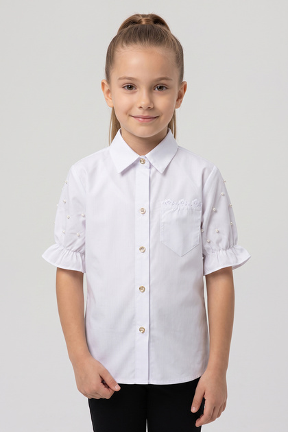 Girl's Short Sleeve Pearl Detailed Sleeve Ruffle Pocket Shirt 23 April 29 October Show Outfit