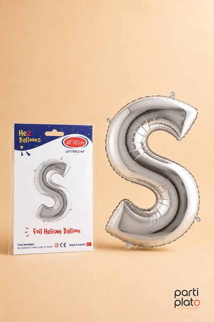 Silver Foil Balloon Letter S 40 Inch 102 Cm, Helium Compatible Silver Color Large Size Letter Balloon