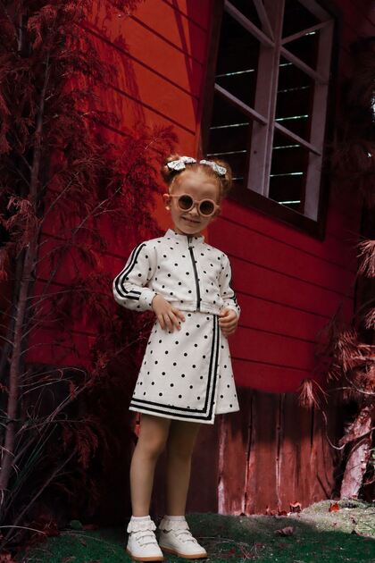 1-5 Years Old Polka Girls' Shorts Skirt Set-Ecru