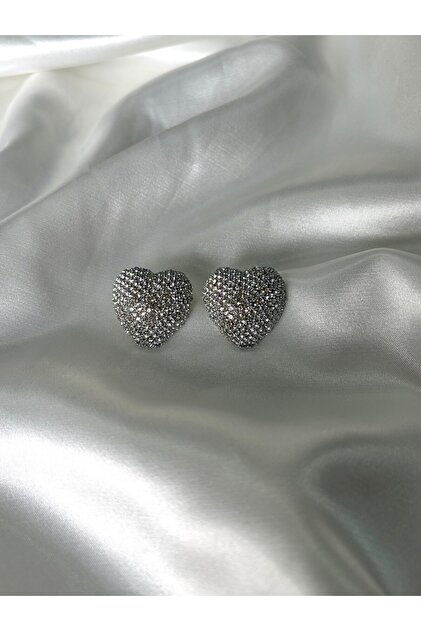 Women's Silver Color Stone Stylish Steel Heart Earrings