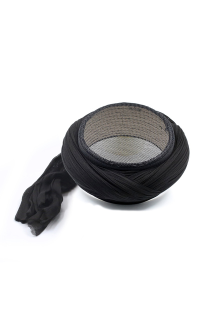 Mesh Sarık - Black Fabric - Black Skullcap - Crossed Wrap - Mesh - 7 Meters (Züabeli)