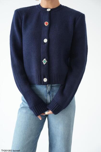 Women's Stone Button Detailed Soft Premium Cardigan