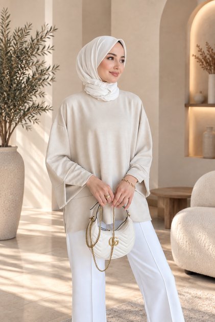 Rahat Kalıp Etek Eklemeli Çapraz Manşetli Kadın Sweatshirt