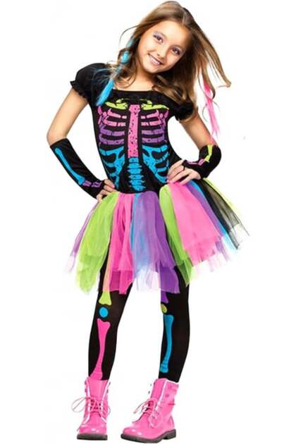 Costum de schelet de Halloween multicolor pentru fete, mărimea 6-7 ani