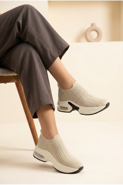 Women's Knitwear Sock Sneaker Air Cushioned Thick Sole Laceless Comfortable Walking and Sports Shoes Stoned Daily Sneaker