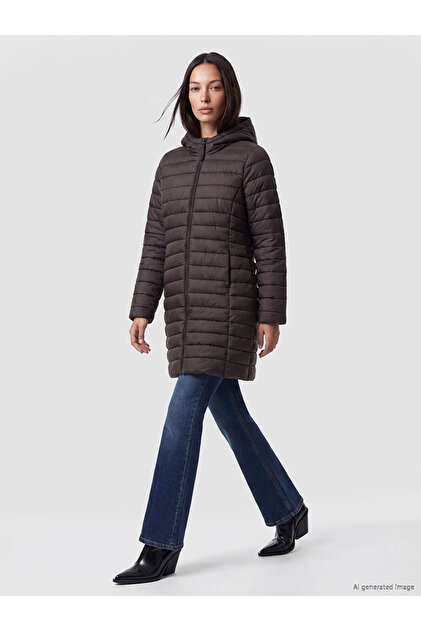 Brown Hooded Women's Puffer Coat
