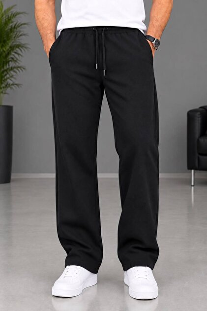 Men's Black Straight-Leg Relaxed Fit Sweatpants