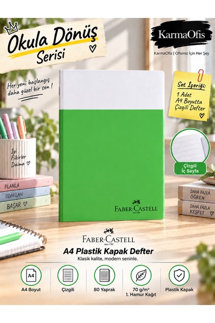 Faber-Castell A4 Lined Notebook 80 Sheets 70 Gr Plastic Cover – Green Color Option