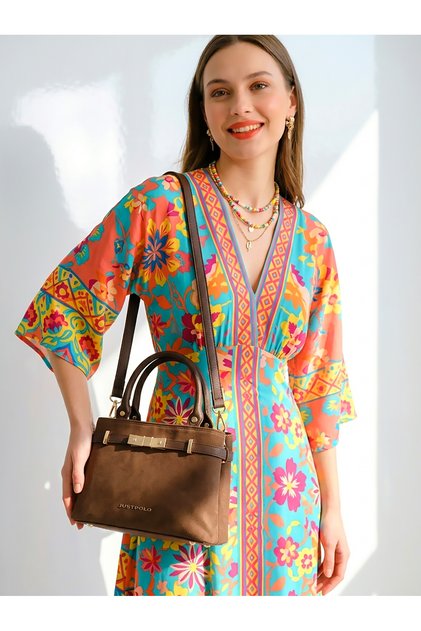 Women's Hand, Shoulder and Arm Bag - Casual Bag with Stylish Buckle Detail and Adjustable Strap