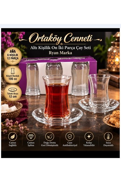 6-Person 12-Piece Tea Cup Set Ital Brand Product Square Cup 105 Cc Flat Plate 12 cm Medium Segmend