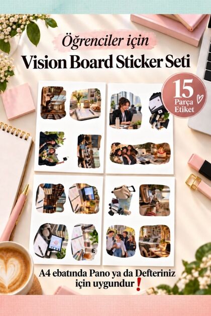 Vision Board Sticker Set 15 Pieces for Students – Motivational Goal and Dream Board Stickers