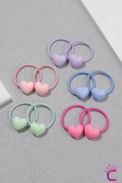 Set of 10 Heart-Shaped Pastel Soft Colored Girls' Rubber Hair Clips - Durable Flexible Thick Hair Clips