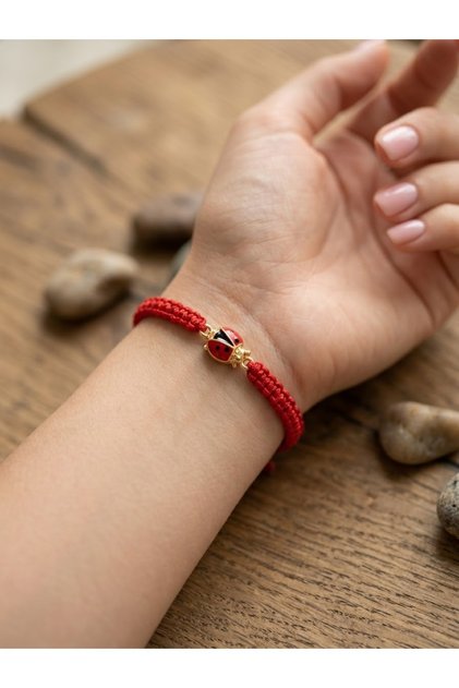 A Quality Handmade Mineli Macrome Knitted Bracelet with Ladybird Object