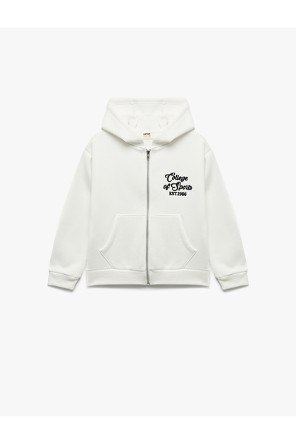 Cepli Uzun Kollu Baskılı Oversize Kapşonlu Fermuarlı Sweatshirt