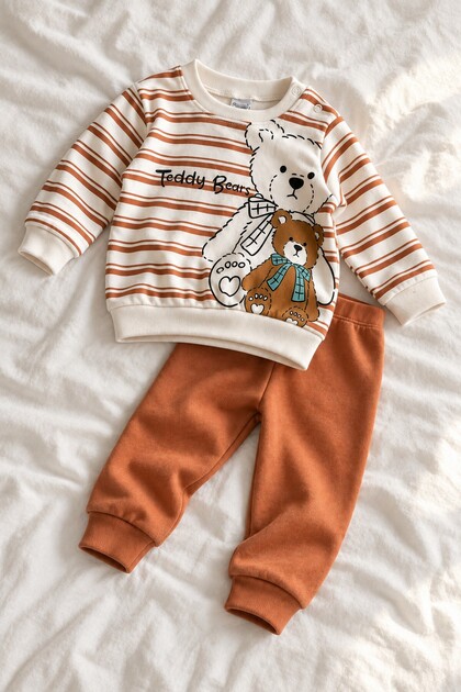 Baby Boy Set with Teddy Bear Print, 2-Piece Top and Bottom Set, Seasonal, 3 6 9 12 Months