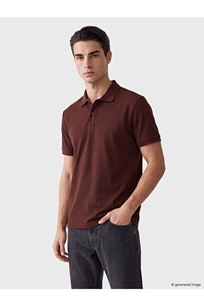 Vizyon New Season Brown Polo Collar Pique Men's T-Shirt