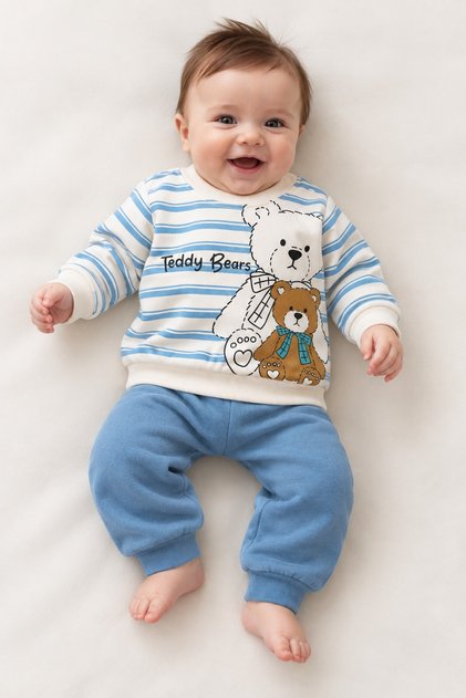 Baby Boy Set with Teddy Bear Print, 2-Piece Top and Bottom Set, Seasonal, 3 6 9 12 Months
