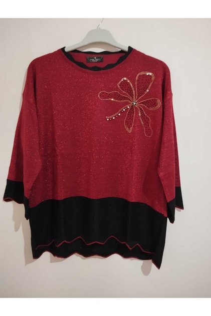 1st quality knitwear, shiny, three-quarter sleeve, relaxed fit, cotton sweater