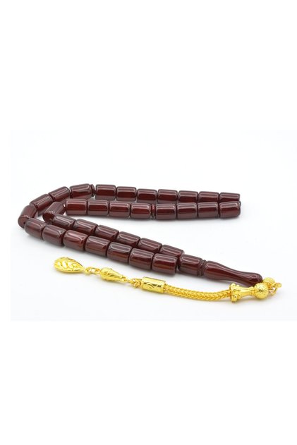 Cut Brown Crimped Amber Prayer Beads