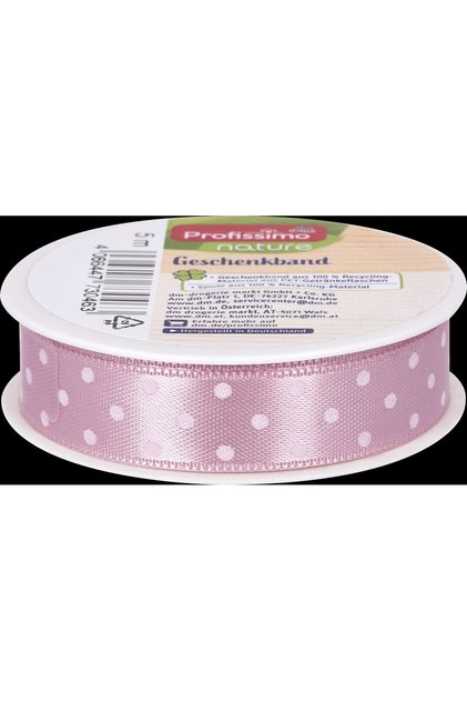 Panglică cadou cu buline, roz, 5 m