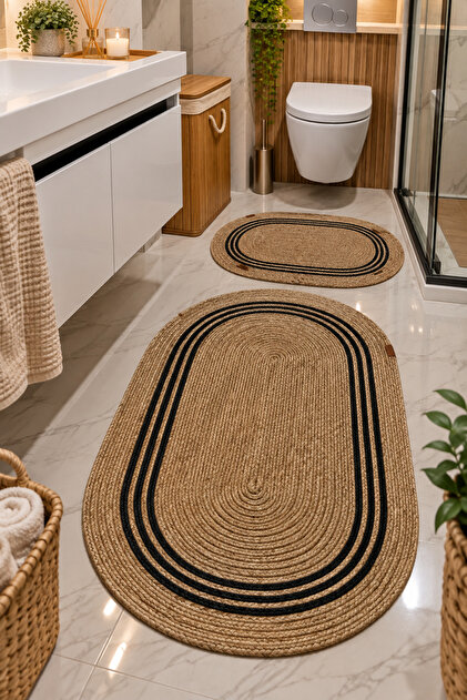 Jute Straw 2-Piece Large Size Bath Mat Set 70X120 and 40X60 cm Bathroom Rug Toilet Mat