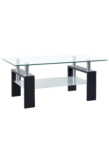 Masă cafea, negru/transparent, 95x55x40 cm, sticlă securizată