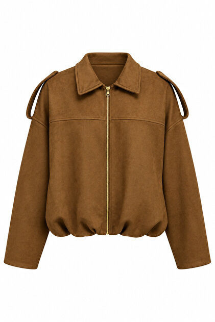 Taba Rengi Süet Bomber Ceket