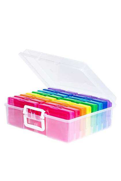 Clear Photo and Craft Storage Box with Handles,16 Inner Cases,Plastic Organizer for 4x6 Photos
