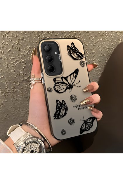 Samsung Galaxy A35 Compatible Plain Feel Case, Line Butterfly Daisy English Slogan Pattern