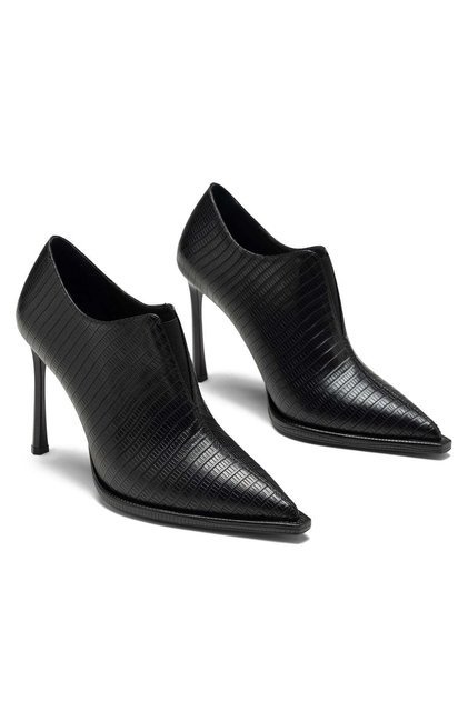 Women's Black Crocodile Snake Print Pointed Toe V-Cut Slim High Heel Stiletto