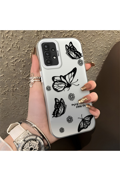 Samsung Galaxy A04S Compatible Plain Feel Case, Line Butterfly Daisy English Slogan Pattern