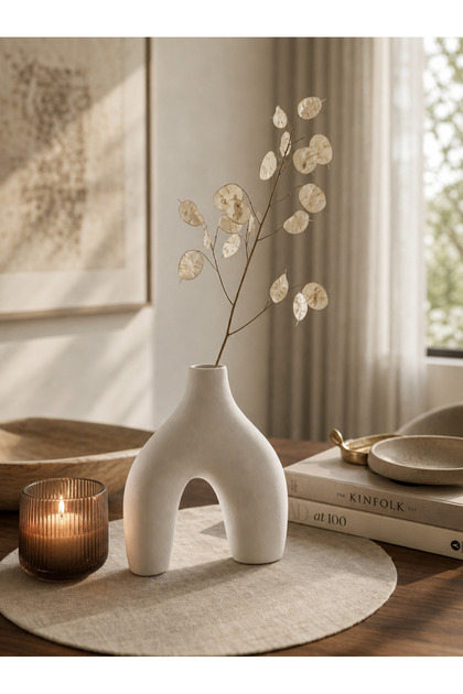Modern Minimal Dekoratif Taş Tozu Vazo Ham Beyaz Boyanabilir - 9,5 cm