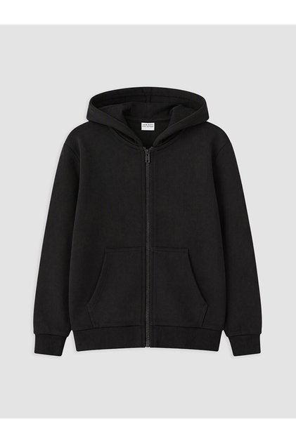 Ozmarka New Season Black Hooded Boys' Zippered Sweatshirt