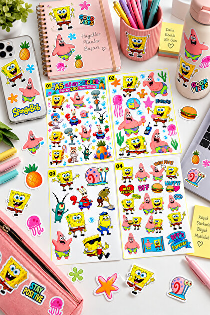 Sünger Bob 4 lü A5 Set Sticker