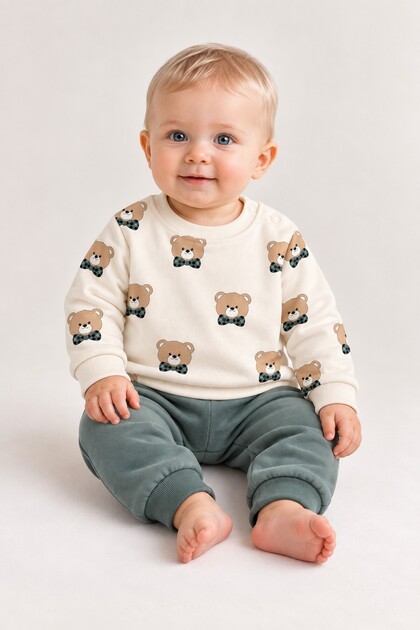 Baby Set Teddy Bear Patterned 2-Piece Top and Bottom Set Seasonal Baby Boy/Girl Set 3 6 9 12 Months
