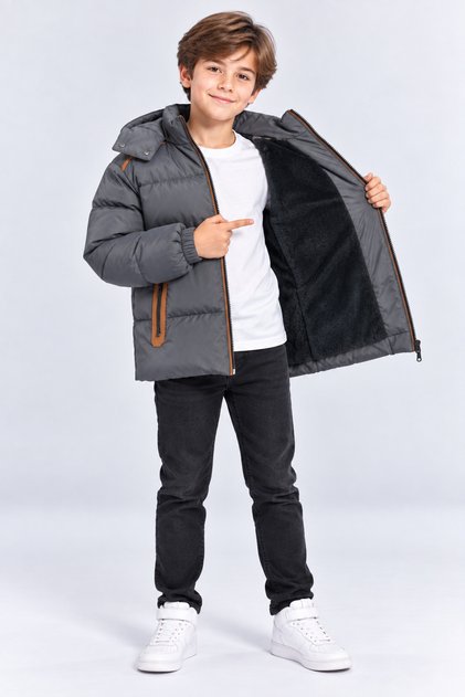 Boy's Hooded Inflatable Coat with Soft Lining, Water-Repellent, Warm Winter Coat Ak4258