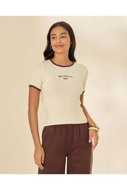 Women Yellow Contrast Rib T-Shirt