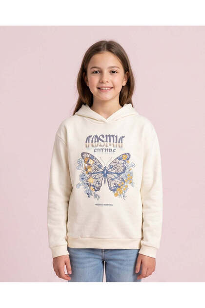 Senior Girls Ivory Butterfly Hooded Sweatshirt